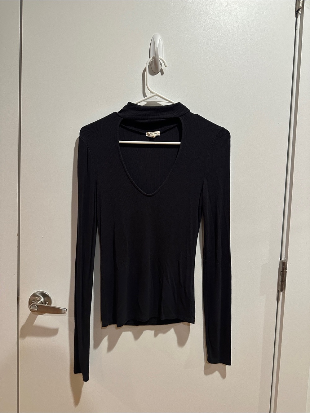 Urban Outfitters Women's Black Long-Sleeve V-Neck Top Cut Out
